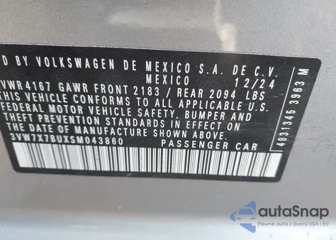 2025 Volkswagen Jetta 1.5T Se из США, поврежденный, VIN 3VW7X7BUXSM043860